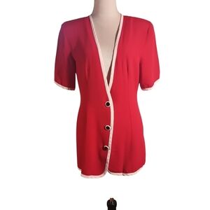 Vintage 80s Red Short Sleeve Decorative Buttons Long Jacket